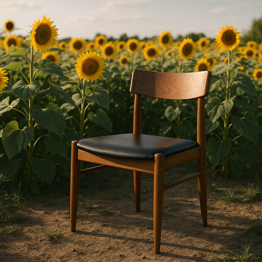Just a basic chair in a field of sunflowers. ultrarealistic fotoshoot by newton